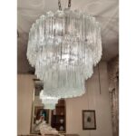 Contemporary Oval Transparent “Tronchi” Murano Glass Chandelier in Venini Style. - Image 4