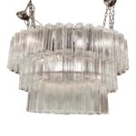 Contemporary Oval Transparent “Tronchi” Murano Glass Chandelier in Venini Style.