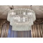 Contemporary Oval Transparent “Tronchi” Murano Glass Chandelier in Venini Style. - Image 5