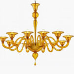 Italian Contemporary Modern Elegant "Rigadin" amber Murano Glass Chandelier - Image 3