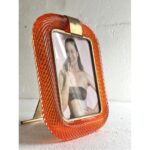 Mid-Century Modern  Amber“Torchon” Murano Glass Picture Frame and Unaquered Brass in Barovier Style. - Image 2