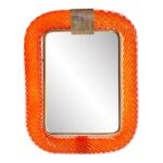 Mid-Century Modern  Amber“Torchon” Murano Glass Picture Frame and Unaquered Brass in Barovier Style.