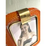 Mid-Century Modern  Amber“Torchon” Murano Glass Picture Frame and Unaquered Brass in Barovier Style. - Image 3