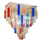 Monumental Contemporary Multicolor “Square Bark” Murano Glass Italian Flush Mount
