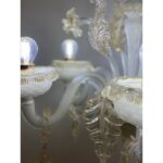 Murano Glass White and Gold flambeaux with Flowers and Leaves - Image 3