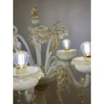 Murano Glass White and Gold flambeaux with Flowers and Leaves - Image 6