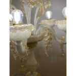 Murano Glass White and Gold flambeaux with Flowers and Leaves - Image 2