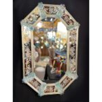 Venetian Octagonal Wall Mirror Hand-Carved in Murano Glass With Ligh-Blue Flowers - Image 3