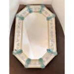 Venetian Octagonal Wall Mirror Hand-Carved in Murano Glass With Ligh-Blue Flowers - Image 4