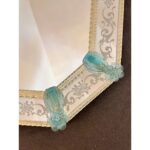 Venetian Octagonal Wall Mirror Hand-Carved in Murano Glass With Ligh-Blue Flowers - Image 5