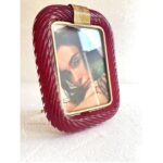 Venetian Red “Torchon” Murano Glass Picture Frame and Unaquered Brass in Barovier Style. - Image 3