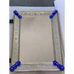 Venetian Hand-Carved Wall Mirror With blue Floral Murano Glass - Image 2