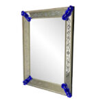 Venetian Hand-Carved Wall Mirror With blue Floral Murano Glass