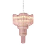 Murano Glass Pink "Quadriedro" Spyral Italian Chandelier in Decò style