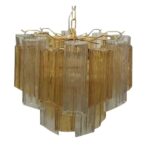 Striking transparent and amber"TRONCHI" Murano Glass gold Chandelier
