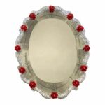Venetian Murano Glass Oval Red Floral Wall Mirror – Hand-Carved Italian Art - Image 3