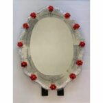 Venetian Murano Glass Oval Red Floral Wall Mirror – Hand-Carved Italian Art - Image 5