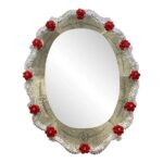 Venetian Murano Glass Oval Red Floral Wall Mirror – Hand-Carved Italian Art