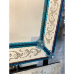 Contemporary Modern Venetian Blue Wall Mirror Hand-Carved in Murano Glass - Image 5