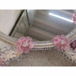 Italian 2000s Venetian Oval Pink Floreal Hand-Carving Mirror in Murano Glass Style - Image 7