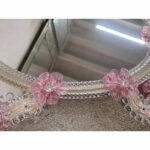 Italian 2000s Venetian Oval Pink Floreal Hand-Carving Mirror in Murano Glass Style - Image 9
