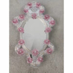 Italian 2000s Venetian Oval Pink Floreal Hand-Carving Mirror in Murano Glass Style - Image 2
