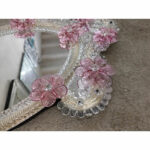 Italian 2000s Venetian Oval Pink Floreal Hand-Carving Mirror in Murano Glass Style - Image 3