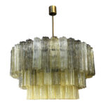 Mid Century Modern Italian Amber and Fumè "Tronchi" Murano Glass Chandelier by Simoeng