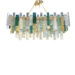 Monumental Italian Rectangular Strip “Listelli” Murano Glass Chandelier by Simoeng