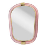 Venetian Pink Murano Glass Wall Mirror With “Torciglione” Torchon in Barovier Style