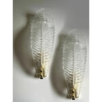 Venetian White "Graniglia" Leave Murano Glass Walls Sconce - a Pair - Image 2
