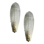 Venetian White "Graniglia" Leave Murano Glass Walls Sconce - a Pair