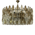 Contemporary Huge "Poliedro" Murano Glass Brunish Chandelier in Venini Style by Simoeng