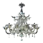 Venetian Romantic Floral Transparent and White Murano Glass Chandelier