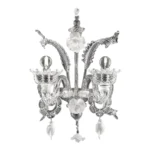 Venetian Romantic Floral Transparent and White Murano Glass Wall Sconce