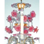 Venetian Romantic Transparent and Pink Floreal “Cà Rezzonico” Chandelier in Murano Glass. - Image 4