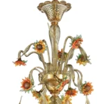 Venetian Scenographic "Sunflowers" Amber and Green Murano Glass Chandelier - Image 3