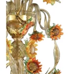 Venetian Scenographic "Sunflowers" Amber and Green Murano Glass Chandelier - Image 7