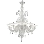 Venetian White “Ca’ Rezzonico” Murano Glass Chandelier With Transparent Little Drops