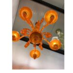 Contemporary Translucent Orange Murano Glass Chandelier - Image 3