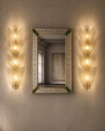 Huge Scenographic "VENETIAN" Wall Sconce in Amber Graniglia Leaves Murano Glass - Image 6