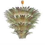 Luxury Venetian Smoked-Fumè and Green “Palmette” Murano Glass Plating Gold Chandelier