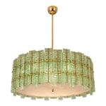 Contemporary Modern Italian Green“Tropical” Murano Glass Gold Round Chandelier by Simoeng