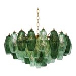 Poliedro Murano Glass Green Chandelier With Gold Metal Frame From Simoeng
