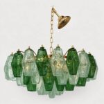 Poliedro Murano Glass Green Chandelier With Gold Metal Frame From Simoeng - Image 4